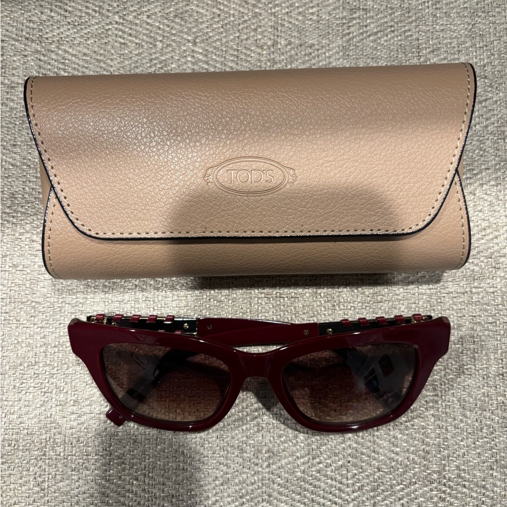 Tod's Red and Tan Sunglasses with Case
